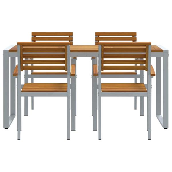 5-teilige Garten Essgruppe aus massivem Akazienholz und Metall