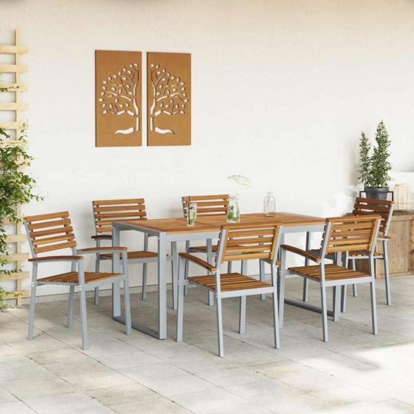 7-teiliges Garten Essset aus solidem Akazienholz und Metall
