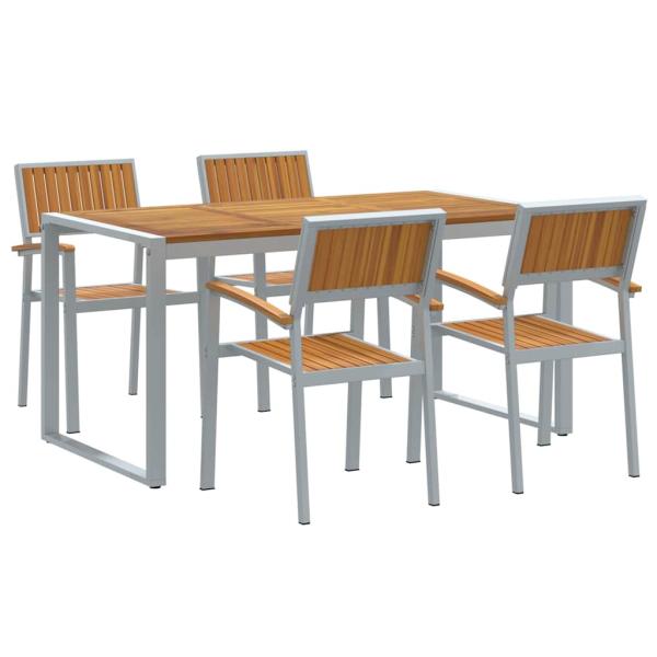 5-teiliges Garten-Esszimmer Set aus massivem Holz Akazie und Metall