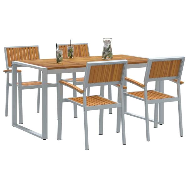5-teiliges Garten-Esszimmer Set aus massivem Holz Akazie und Metall