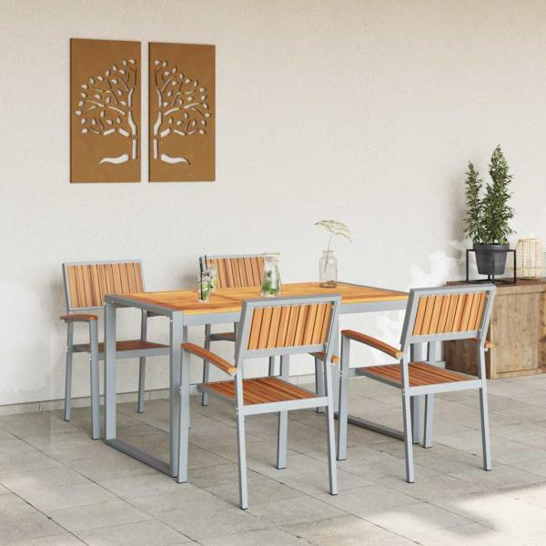 5-teiliges Garten-Esszimmer Set aus massivem Holz Akazie und Metall