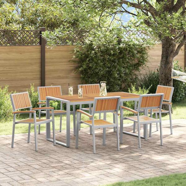 ARDEBO.de - 7-teiliges Garten-Essset aus massiver Akazie und Metall