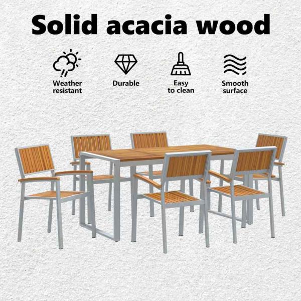Garten Essgruppe 7 pcs Grau Massivholz Akazie