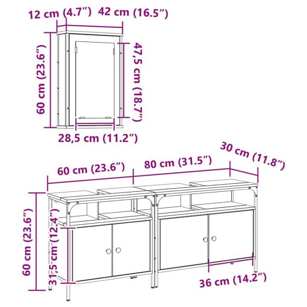 3-teiliges Badezimmermöbelset Eichenholz-Optik Spanplattenholz