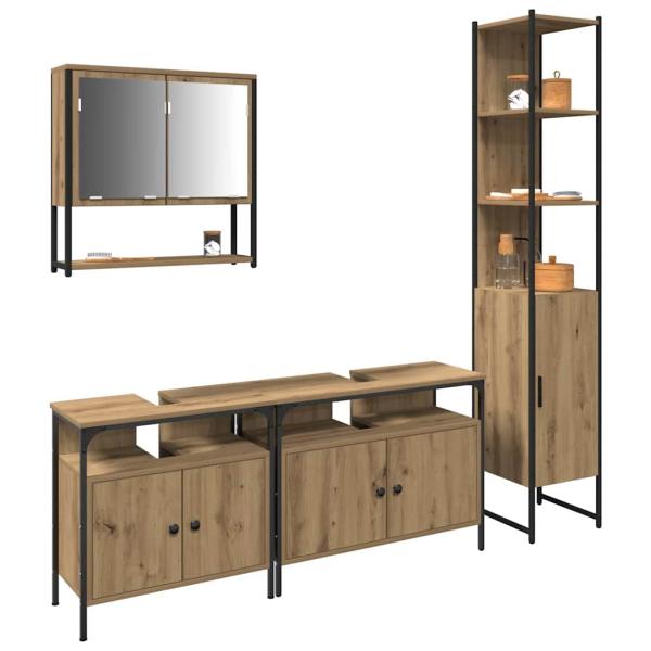 4-teiliges Badezimmermöbel-Set aus Artisan Eiche, Holzwerkstoff