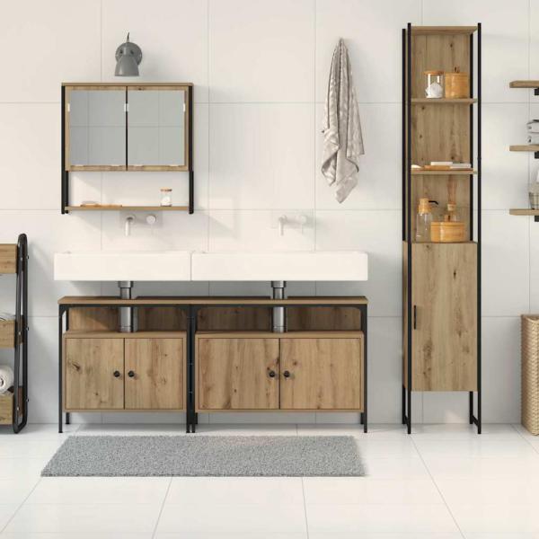 4-teiliges Badezimmermöbel-Set aus Artisan Eiche, Holzwerkstoff