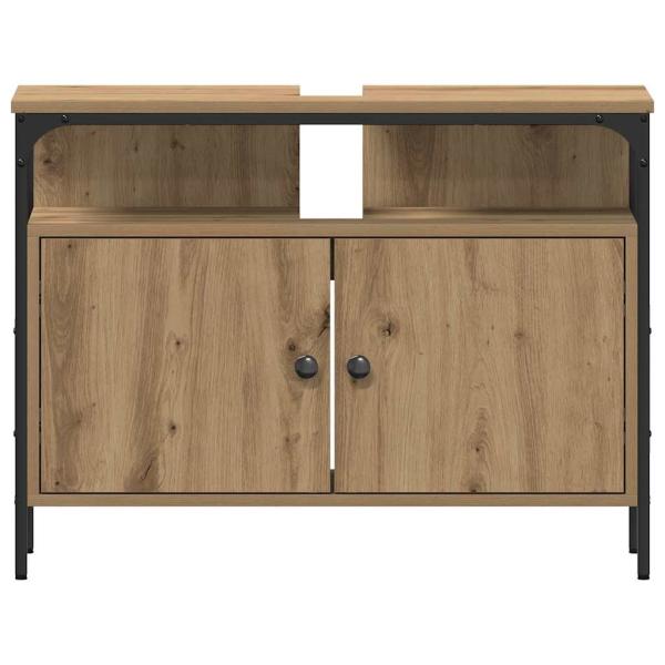 4-teiliges Badezimmermöbel-Set aus Artisan-Eiche, beschichtetem Holz
