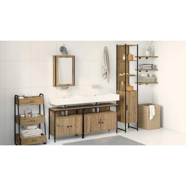 4-teiliges Badezimmermöbel-Set aus Artisan-Eiche, beschichtetem Holz