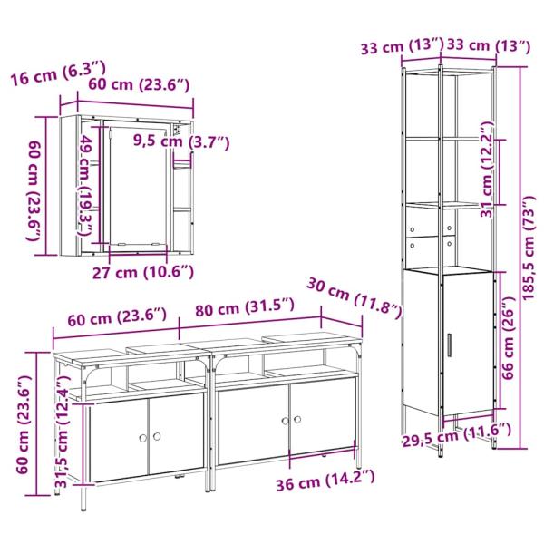 4-teiliges Badezimmermöbelset in Artisan-Eiche