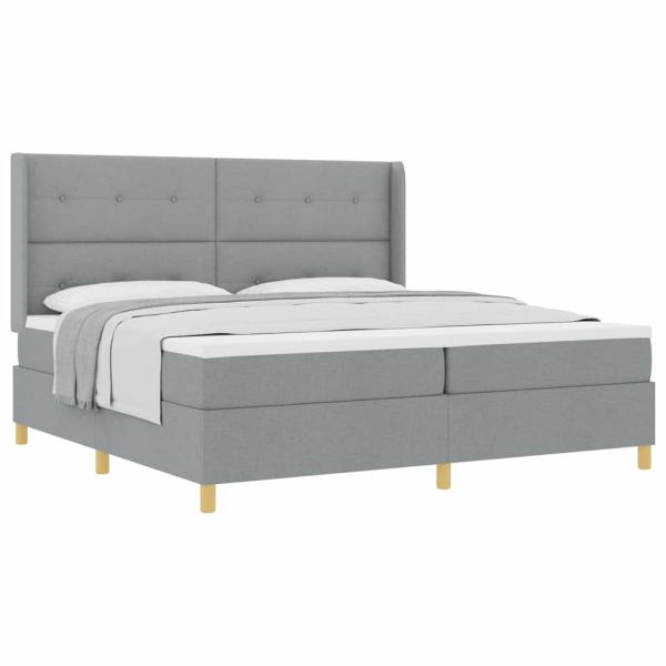 Boxspringbett mit Matratze in Hellgrau, 200x200 cm, Stoff