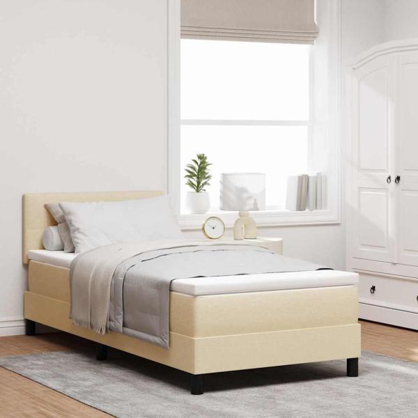 ARDEBO.de - LED Boxspringbett mit Matratze Creme 90x200 cm Stoff