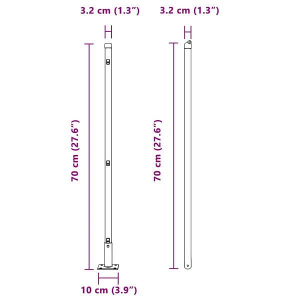 Zaunpfosten mit Bodenplatten 52 Stk. Ø32mm 70cm Stahl Verzinkt
