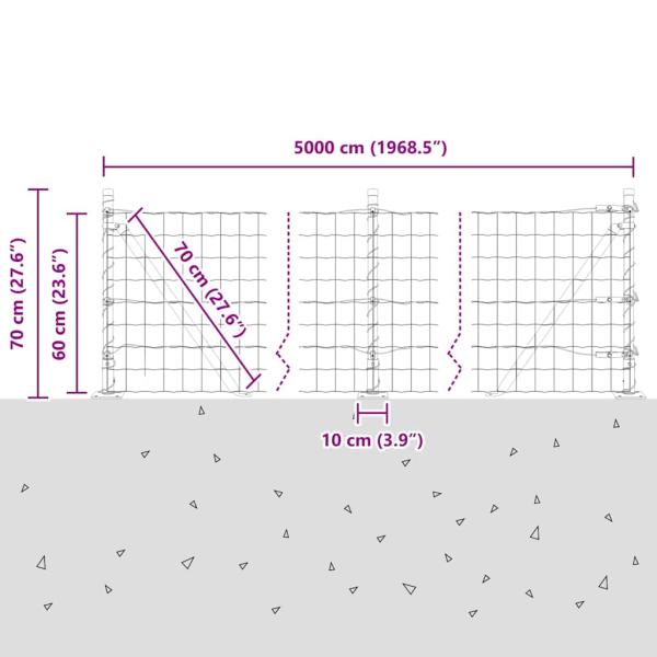 Euro Zaun mit 13 Flanschkonstruktionen 0.6x50 m verzinkter Stahl