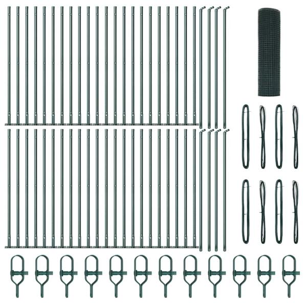 Schweißdrahtzaun mit 13 Flanschteilen Grün 0,5x100 m Stahl