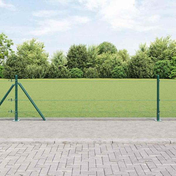 ARDEBO.de - Geschweißter Drahtzaun mit 13 Flanschpfosten Grün 0.6x100 m Stahl