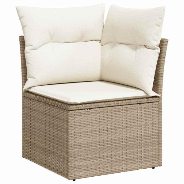 9-teiliges Garten-Sofa-Set mit Kissen, Beige, Poly-Rattan, Akazie