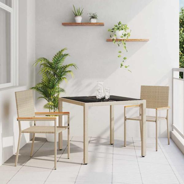 ARDEBO.de - 3-teiliges Garten Essgruppe Beige Poly Rattan