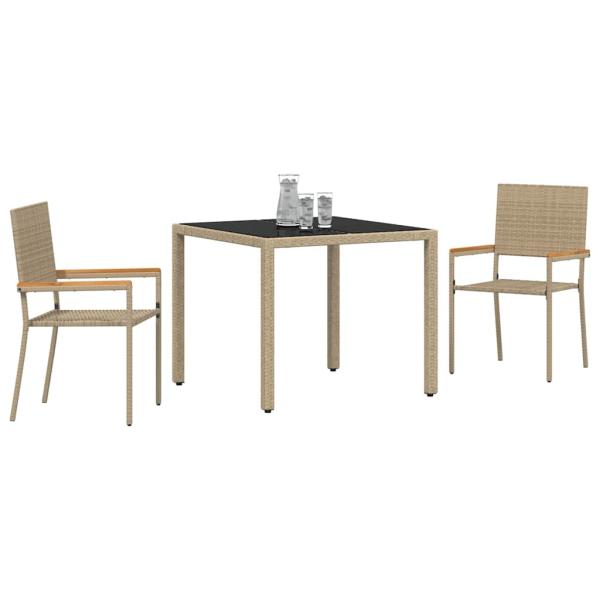 3-teiliges Garten Essgruppe Beige Poly Rattan