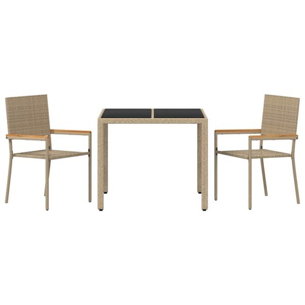 3-teiliges Garten Essgruppe Beige Poly Rattan