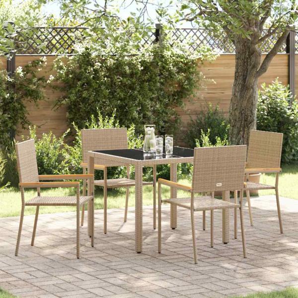 ARDEBO.de - 5-teiliges Garten Esstisch Set Beige Poly Rattan