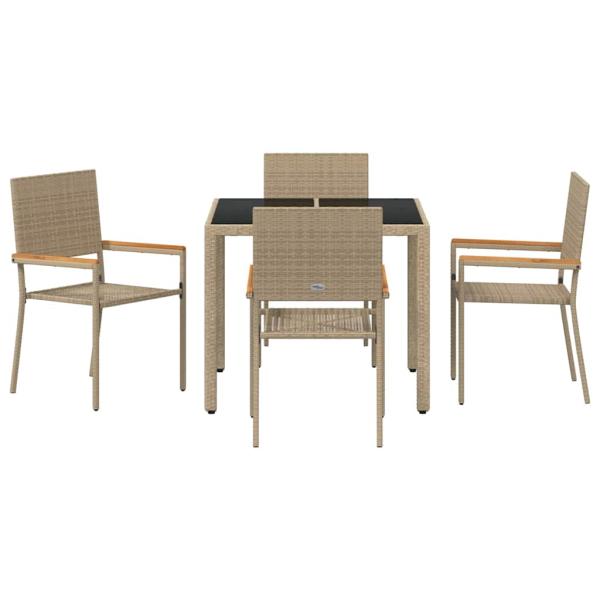 5-teiliges Garten Esstisch Set Beige Poly Rattan