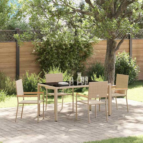 ARDEBO.de - 5-teiliges Garten Esszimmerset Beiger Poly Rattan