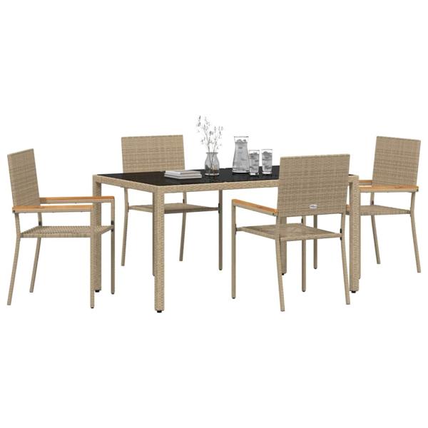 5-teiliges Garten Esszimmerset Beiger Poly Rattan