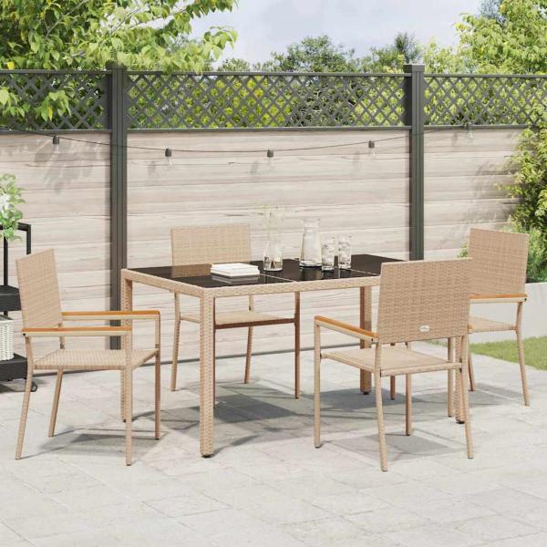 5-teiliges Garten Esszimmerset Beiger Poly Rattan