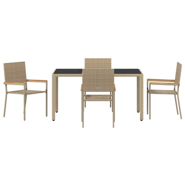 5-teiliges Garten Esszimmerset Beiger Poly Rattan