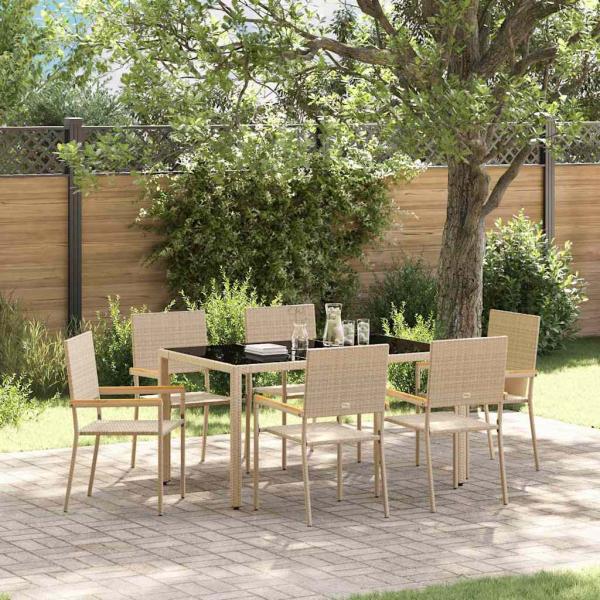 ARDEBO.de - 7-teiliges Gartentischset Beige Poly-Rattan