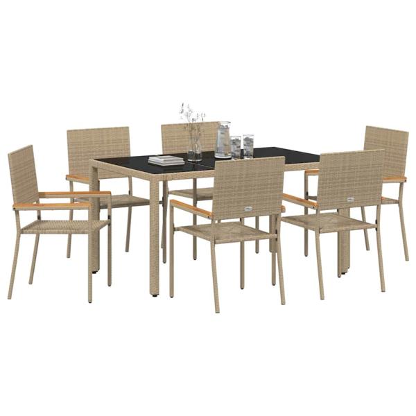 7-teiliges Gartentischset Beige Poly-Rattan