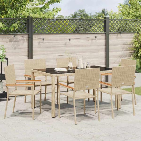 7-teiliges Gartentischset Beige Poly-Rattan