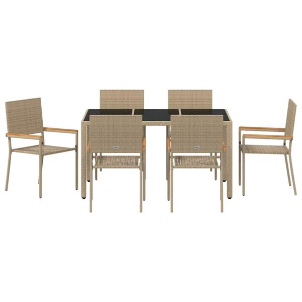 7-teiliges Gartentischset Beige Poly-Rattan