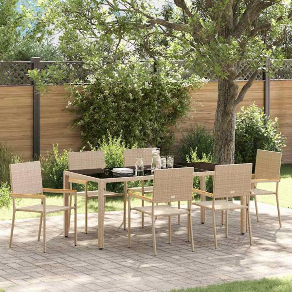 ARDEBO.de - 7-teiliges Gartenset Beige Poly-Rattan