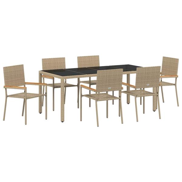 7-teiliges Gartenset Beige Poly-Rattan