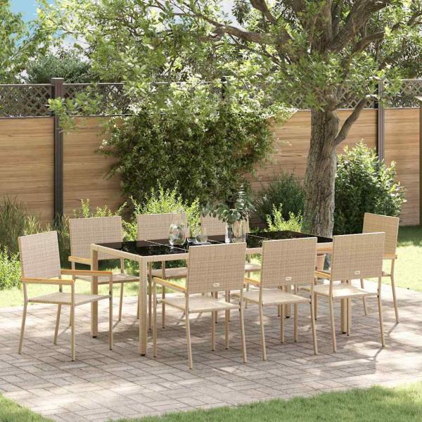ARDEBO.de - 9-teilige Garten Essgruppe Beige Poly Rattan