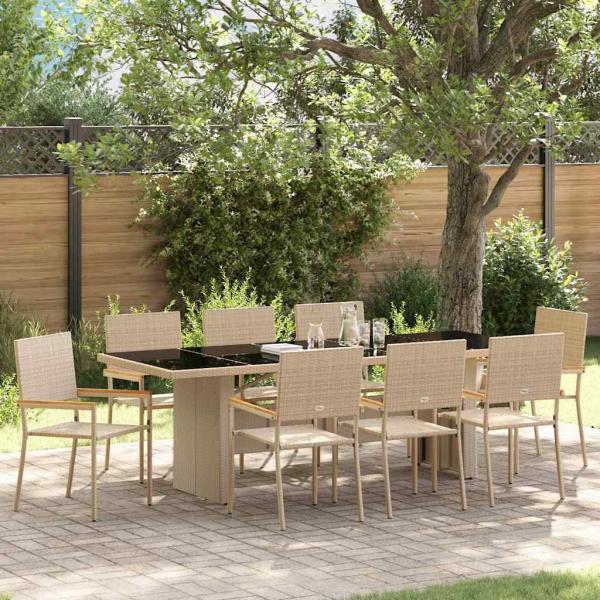 ARDEBO.de - Garten Essgruppe 9 pcs Beige 240 x 90 cm Poly-Rattan