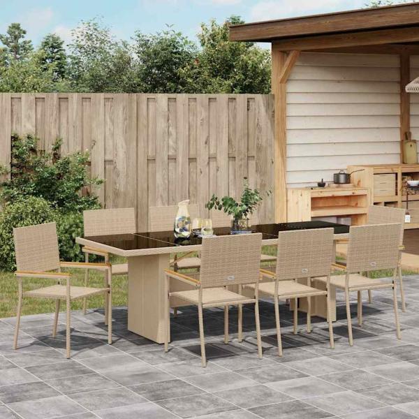 Garten Essgruppe 9 pcs Beige 240 x 90 cm Poly-Rattan