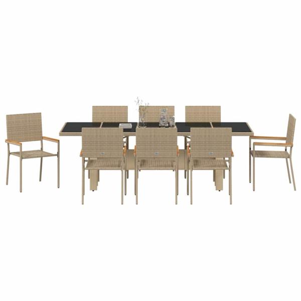 Garten Essgruppe 9 pcs Beige 240 x 90 cm Poly-Rattan