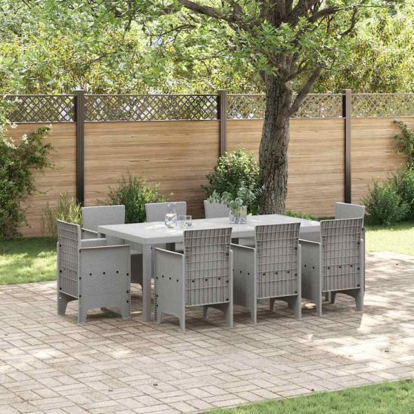ARDEBO.de - Garten-Essgruppe 9 pcs Hellgrau 8-Sitzer Polypropylen