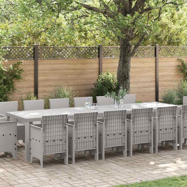 ARDEBO.de - Garten-Esstischset 15 pcs Hellgrau Groß Rattan, Metall