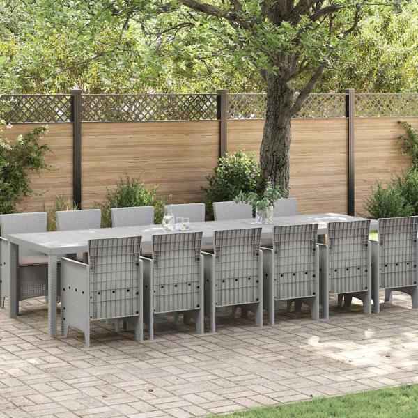 ARDEBO.de - Garten Essgruppe 13 pcs Hellgrau 12-Sitzer Poly Rattan & Stahl