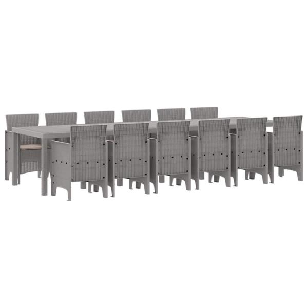 Garten Essgruppe 13 pcs Hellgrau 12-Sitzer Poly Rattan & Stahl