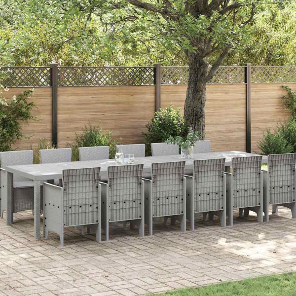 ARDEBO.de - Garten Esszimmer Set 13 pcs Hellgrau Groß Poly Rattan & Stahl