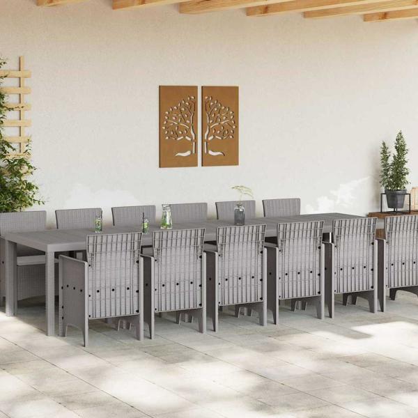 Garten Esszimmer Set 13 pcs Hellgrau Groß Poly Rattan & Stahl