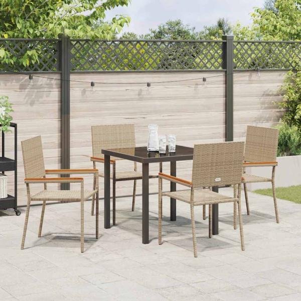 5-teiliges Garten-Esszimmer-Set in Beige aus Poly-Rattan
