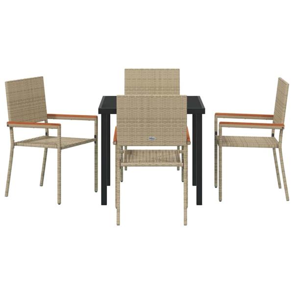 5-teiliges Garten-Esszimmer-Set in Beige aus Poly-Rattan