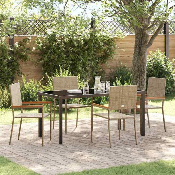 ARDEBO.de - 5-teiliges Garten-Esszimmer-Set in Beige aus Poly Rattan
