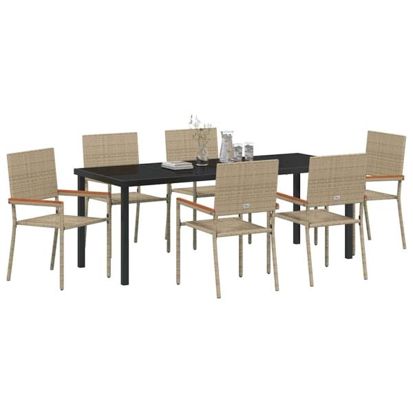 ARDEBO.de - 7-teiliges Garten-Esszimmer-Set aus Beige Poly Rattan