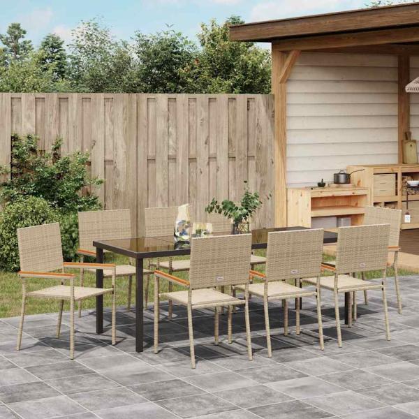 9-teiliges Garten-Esszimmer-Set in Beige aus Poly-Rattan
